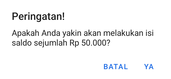 Pop Up Peringatan Isi SAldo - Ada Pulsa