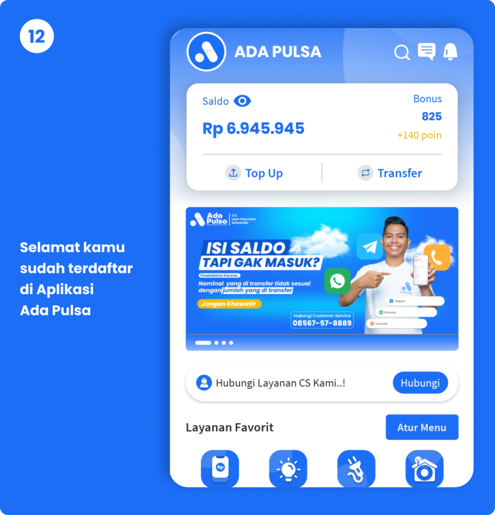 Selamat kamu sudah terdaftar di Aplikasi Ada Pulsa New